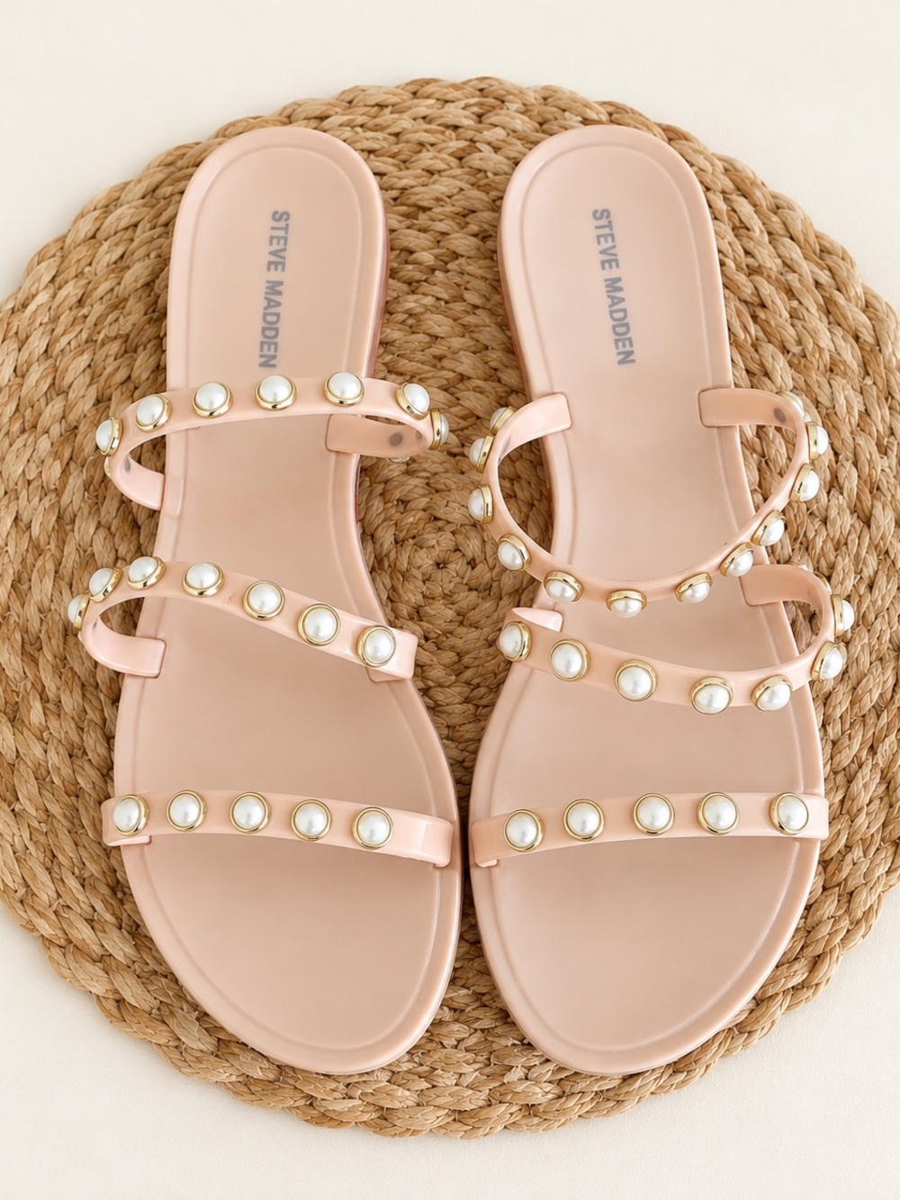 Steve Madden Blush Pearl Embellished Jelly Sandals Size 9